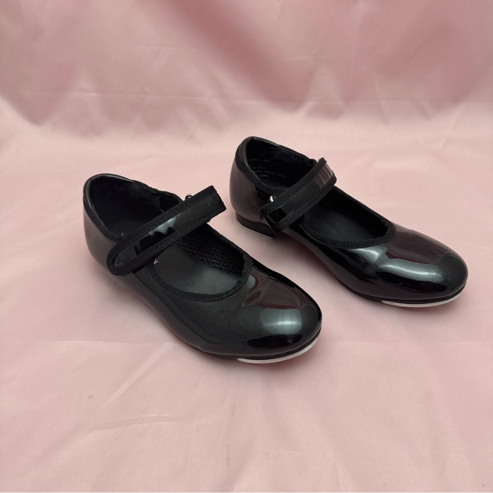Danskin Girls Tap Dance Shoes Black Patent Mary Jane Youth Sz 11